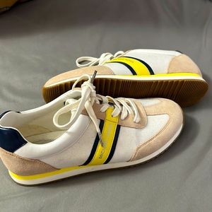 Michael Kors tennis shoes sneakers , lace up, yellow beige and navy blue